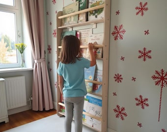 Wall Mounted Wooden Bookshelf for Christmas, Montessori Nursery Book Display Gift, Floating Xmas Book Organizer, Toddler Reading Present