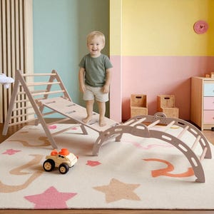 Zestaw do ćwiczeń w pomieszczeniach dla maluchów Montessori, składany trójkąt wspinaczkowy + łuk wspinaczkowy + rampa, zestaw do ćwiczeń wspinaczkowych dla maluchów, prezent świąteczny dla malucha