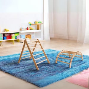 Indoor Climbing Frame for Kid, Piklers Triangle Set, Toddler Climbing Gym Set, Toddler Gift Birthday Furniture, Arch Rocker with Cushion