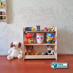 Toyshelf Wooden Book Organizer Kid, Nursery Display Shelf Storage for children room, Montessori Handmade Library Furniture Gift for Toddler