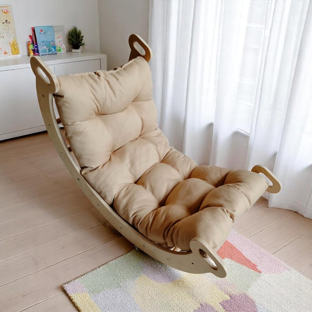 Tei Small Wood Rocker Stylish Wood Rocker With Soft Cushion for Kids: Comfortable Seating for ...