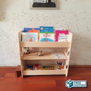 Nursery Display Shelf Storage for children room, Toyshelf Wooden Book Organizer Kid, Montessori Handmade Library Furniture Gift for Toddler