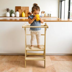 Torre de cocina plegable de seguridad portátil, escalera auxiliar de aprendizaje Montessori, torre ajustable para niños pequeños, regalo delgado y plegable, taburete delgado para estar de pie.