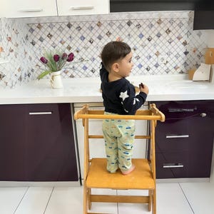 Montessori Folding Toddler Helper, Moms Learning Toddler Gift Portable, Foldable Kitchen Bathroom Stool, Adjustable Height Easy Fold Stool