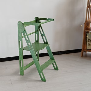 Kitchen Tower Folding Helper, Montessori Standing Stool Toddler Gift, Learning Ladder Kids, Wooden Kitchen Safety Stool, Lernturm Klappbar