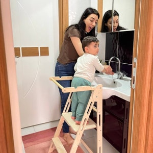 Montessori Learning Toddler Tower, Slim Toddler Kitchen Tower, Folding Portable Safety Stool,  Height Adjustable Thin Birthday Gift for kids