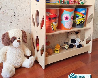 Montessori Toyshelf Handmade Gift for Toddler, Library Furniture Wooden Book Organizer Kid, Nursery Display Shelf Storage for children room
