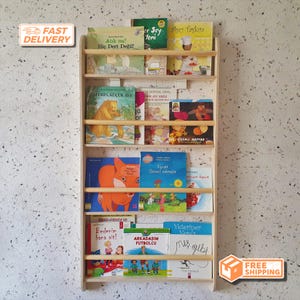 Bookshelf Modern floating minimalist wall-mounted for toddler, Modern wall-mounted bookshelf for kid bedroom, Nursery wall-mounted bookshelf