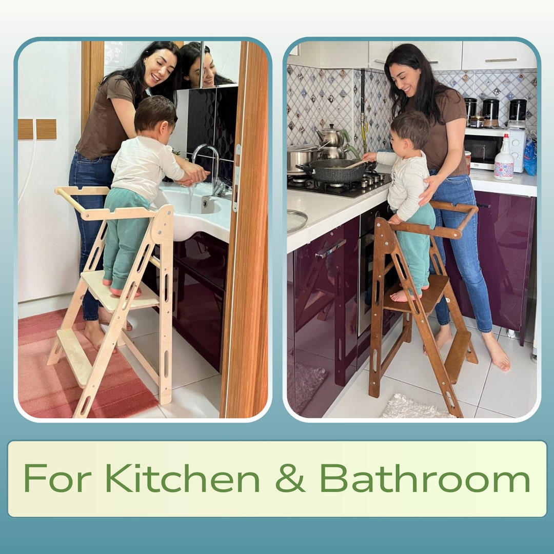 Collapsible Kitchen Stool for Cooking With Kids, Slim Folding Bathroom