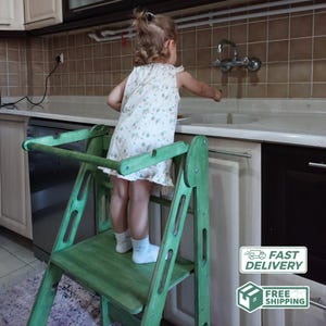 Convertable Learning Ladder, Moms Helper Montessori Toddler Tower Height Adjustable, Foldable Kitchen Step Stool, Folding Christmas Gift
