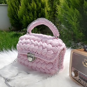 Pink Bag, Crochet Bag, Ladies Bag, Shoulder Bag, Chain Clutch Bag, Luxury Bag, Peanut Model Bag, hand bag