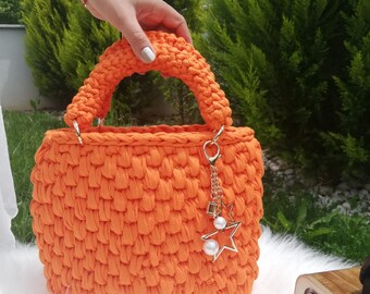 Orange Handmade Bag, Crochet Bag, Woven Bag, Luxury Bag,Hand Bag, Shouldur Bag