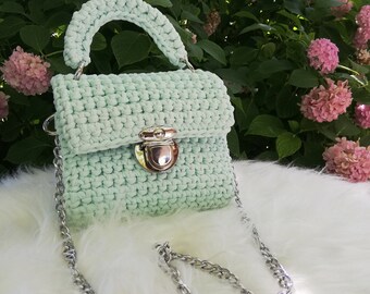 The Light Blue Bag, Crochet Bag, hand Bag, Shoulder Bag, Chain Bag, Luxury Bag, Gift Bag,