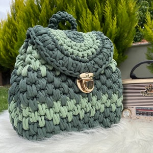 Green Bag, Crochet Bag, hand Bag, Backpack, Chain Bag, Luxury Bag, Gift Bag,