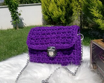 Purple Bag, Crochet Bag, Women Bag, Shoulder Bag, Chain Hand bag, Luxury Bag