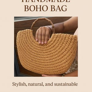 Handmade Straw Tote Bag with Bamboo Handle, Boho Summer Purse, Woven Beach Bag, Natural Raffia Shoulder Bag for Women