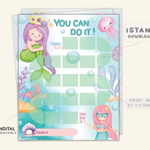 Printable Mermaid Reward Chart, Princess Behavior Chart, Kids Daily ...