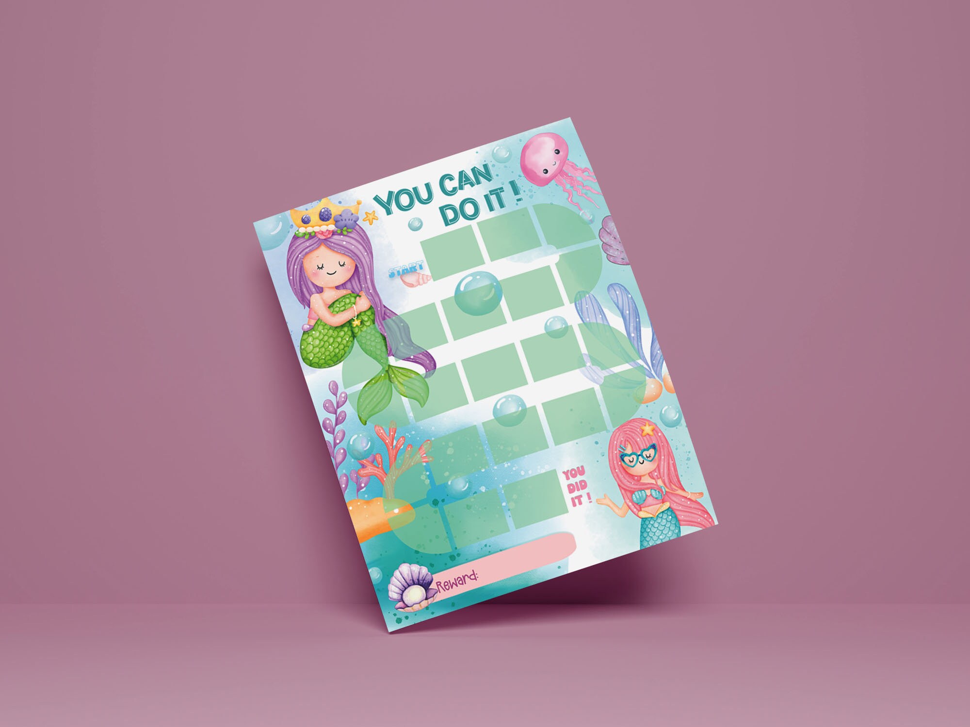 Printable Mermaid Reward Chart, Princess Behavior Chart, Kids Daily ...