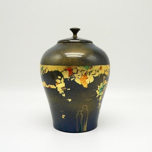 Small Size Hand Painted Wood Urn - Urn For Ashes - Turned Wood Urn - Urn For Human Ashes
