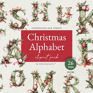 Christmas Alphabet Letters Clipart PNG Bundle, Alphabet Clipart, Festive Season, Christmas Clip art, Alphabet PNG, Aesthetic Alphabet, Xmas