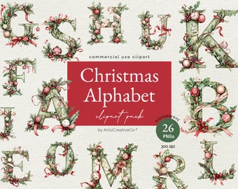 Christmas Alphabet Letters Clipart PNG Bundle, Alphabet Clipart, Festive Season, Christmas Clip art, Alphabet PNG, Aesthetic Alphabet, Xmas
