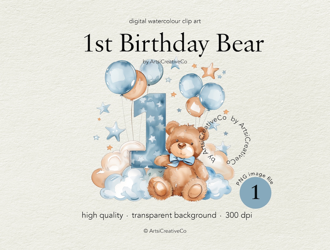 Teddy Bear Balloon 1st Birthday PNG, First Birthday Sublimation Design ...