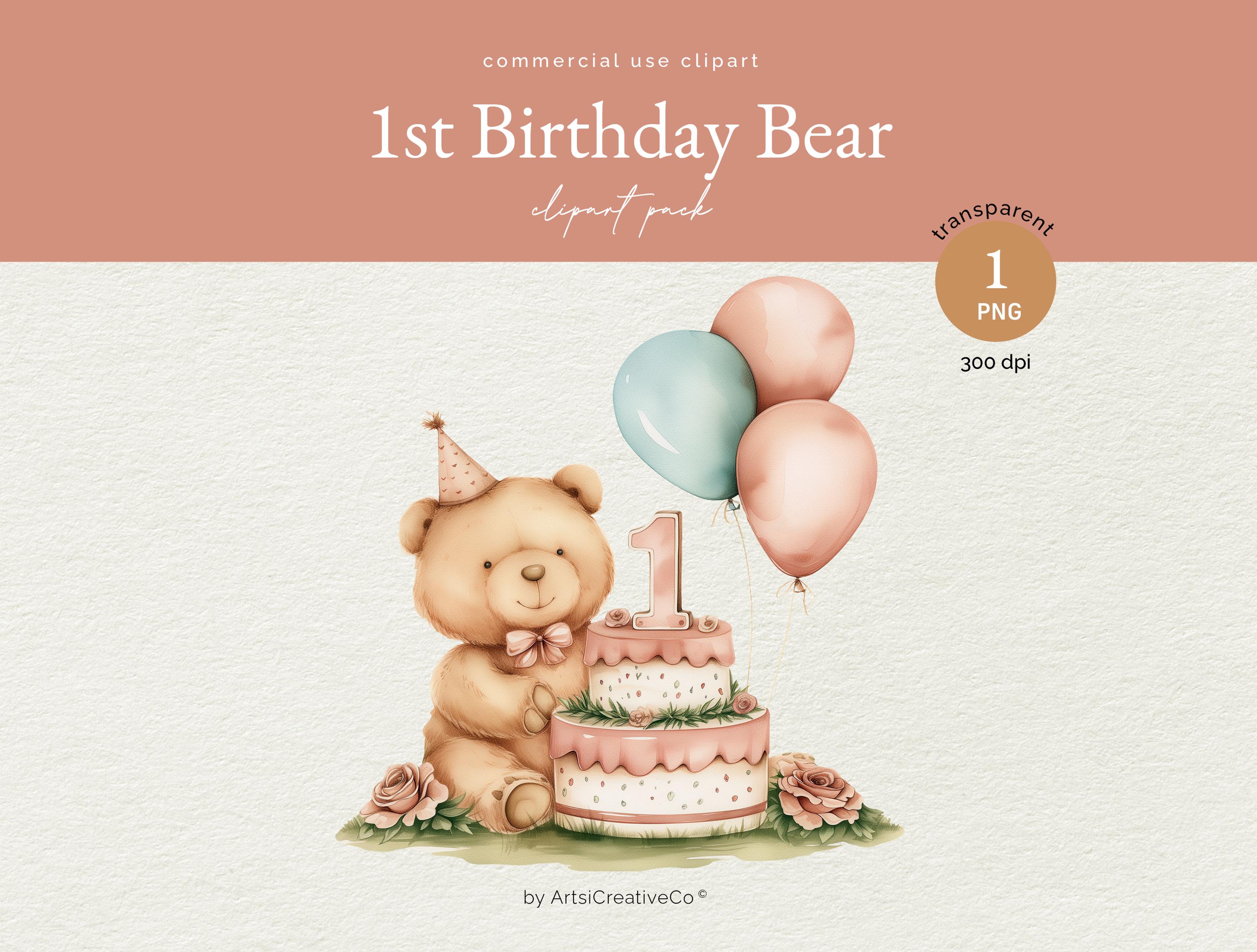 Central 23 Biglietto 1° Compleanno Per Bambina – Teddy Daughter Con Orsetti E Palloncini, Con Adesivi E Busta, 145x145 Mm