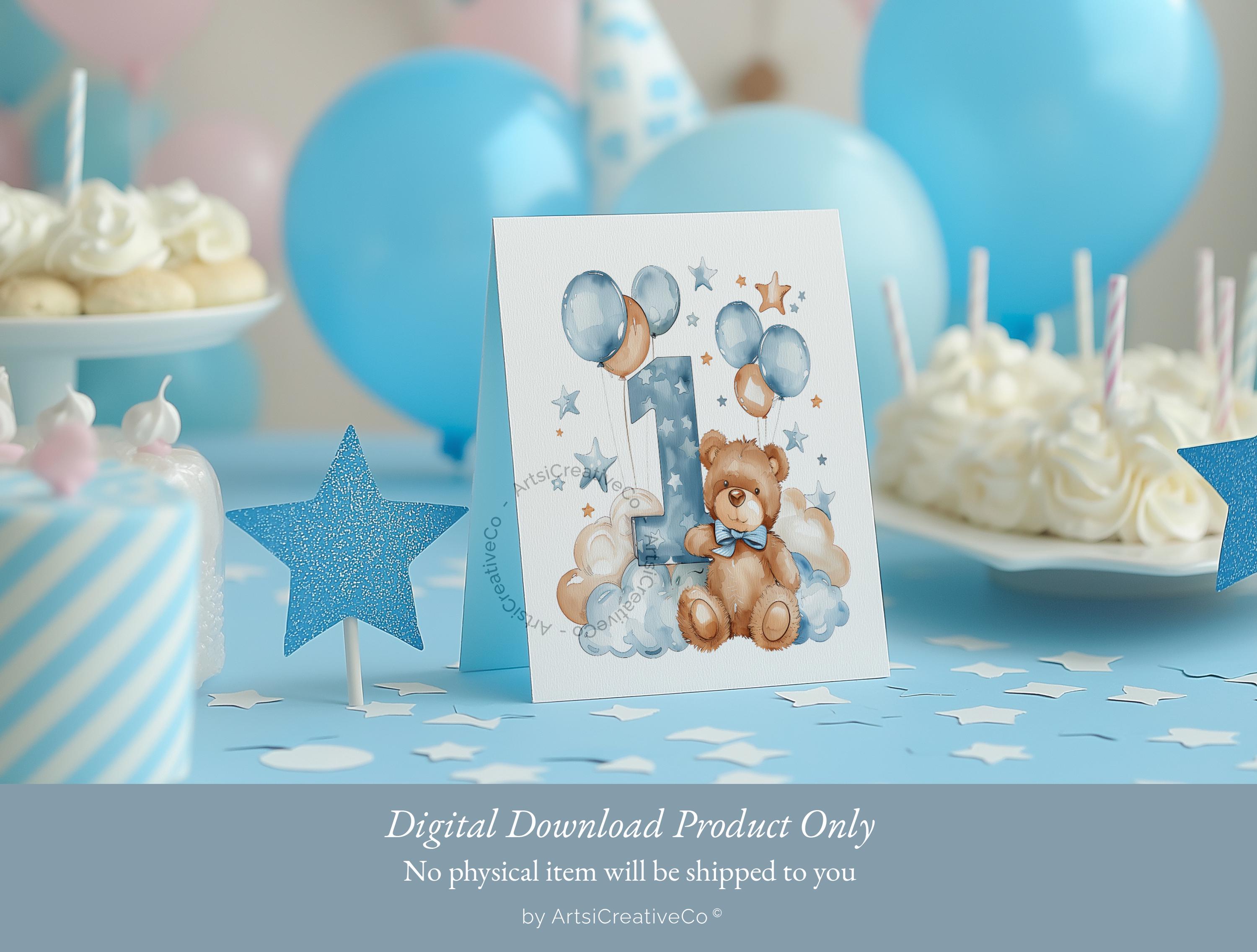 Teddy Bear 1st Birthday PNG Clipart, Blue Balloon Baby Boy, First Year ...