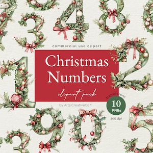 Pacchetto di clipart PNG di numeri di Natale, clipart di numeri, stagione festiva, clipart di Natale, numeri PNG, numeri estetici, numeri verdi
