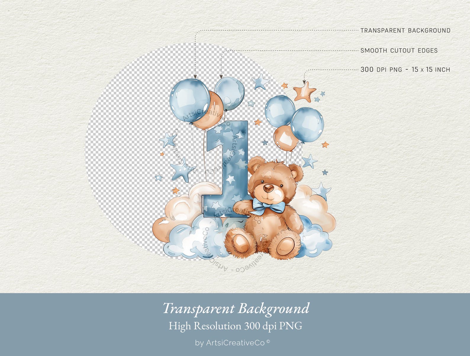 Teddy Bear 1st Birthday PNG Clipart, Blue Balloon Baby Boy, First Year ...