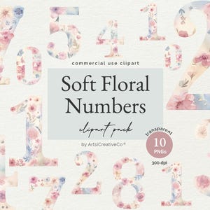 Doux aquarelle floral chiffres anniversaire âge Clipart PNG Bundle, numéros esthétiques, numéros de mariage, des cliparts enfants, jalons d'anniversaire
