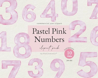 Clipart numeri rosa pastello, numeri acquerello, numeri rosa, traguardi di compleanno, marcatori di età, decorazioni per la cameretta dei bambini, scrapbooking, inviti