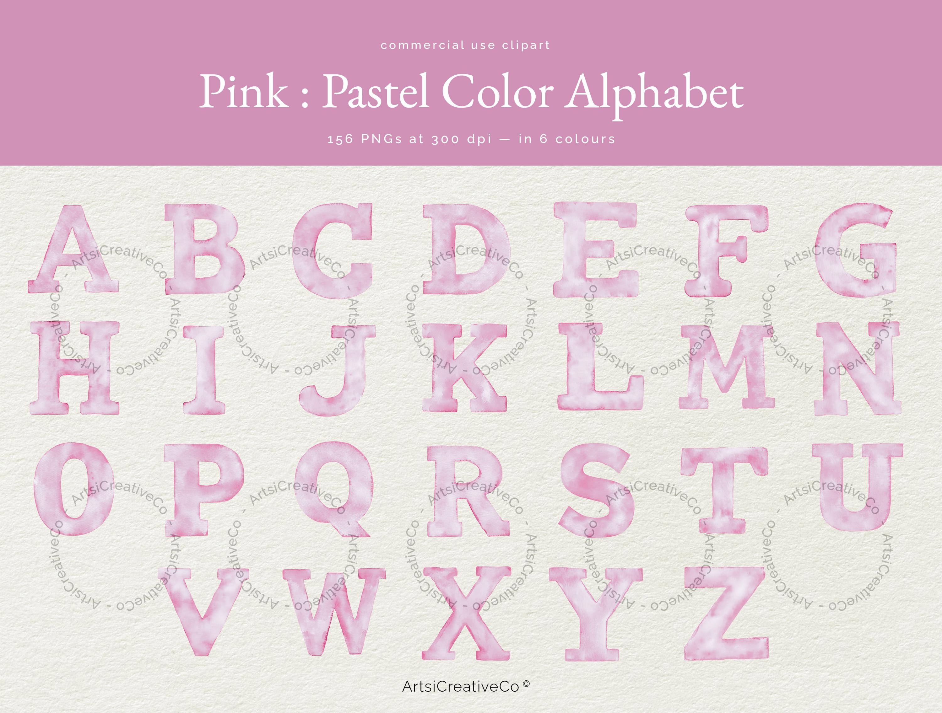 Pastel Alphabet Clipart Bundle in 6 Colors, Watercolor Letters, Digital ...