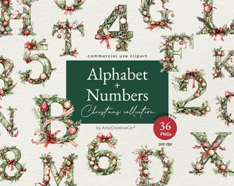 Christmas Alphabet and Christmas Numbers Clipart PNG Bundle, Alphabet Clipart, Numbers Clipart, Christmas Clipart, Alphabet PNG, Numbers PNG