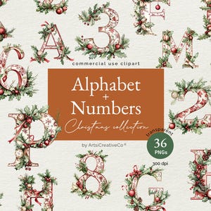 Christmas Alphabet and Christmas Numbers Clipart PNG Bundle, Alphabet Clipart, Numbers Clipart, Christmas Clipart, Alphabet PNG, Numbers PNG