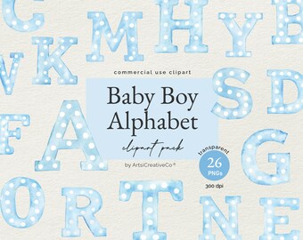Baby Boy Alphabet Clipart PNG Set - Pastel Blue Polka Dot Letters A-Z, Nursery Decor, 1st Birthday, Baby Shower, Scrapbooking, Invitations
