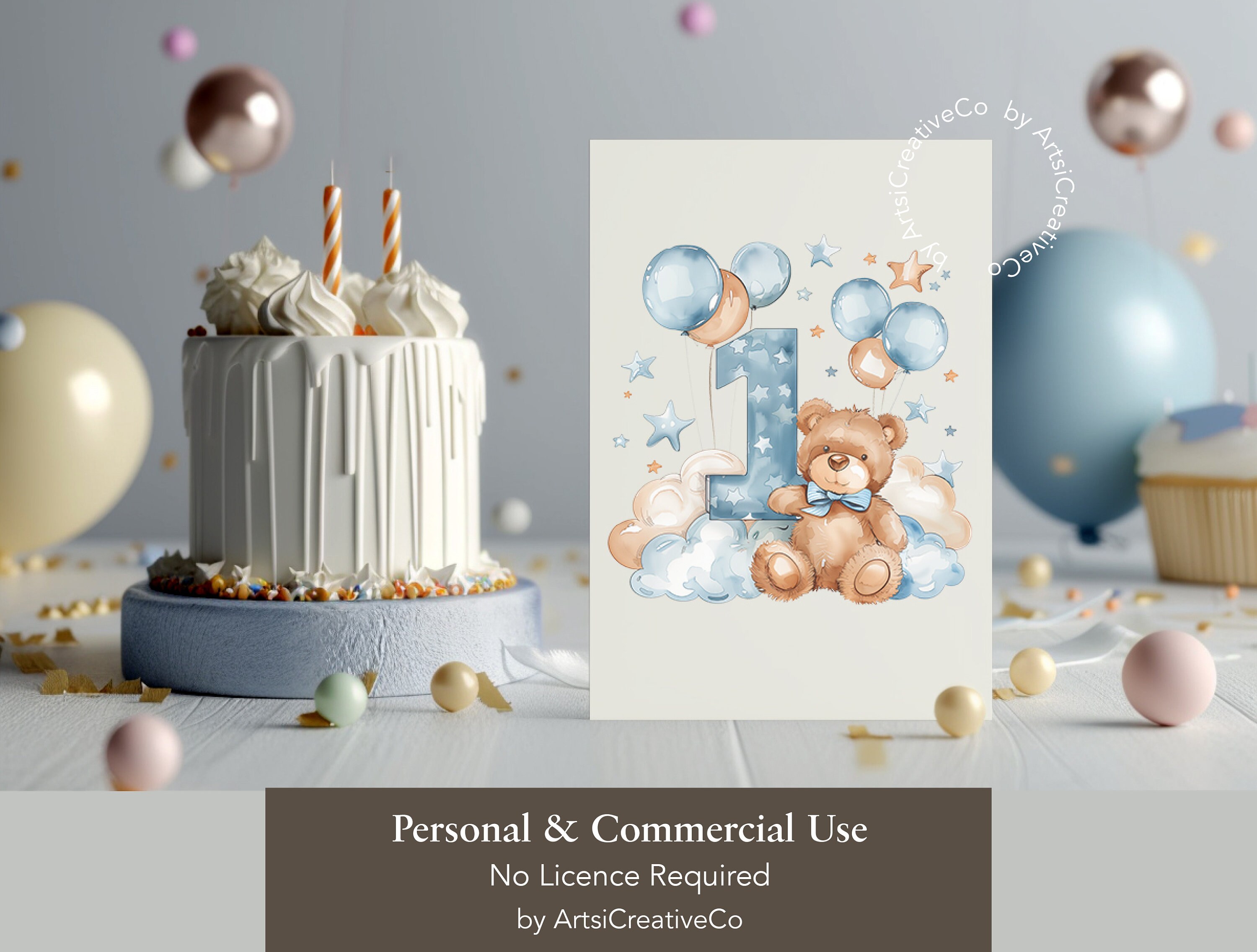 Teddy Bear Balloon 1st Birthday PNG, First Birthday Sublimation Design ...