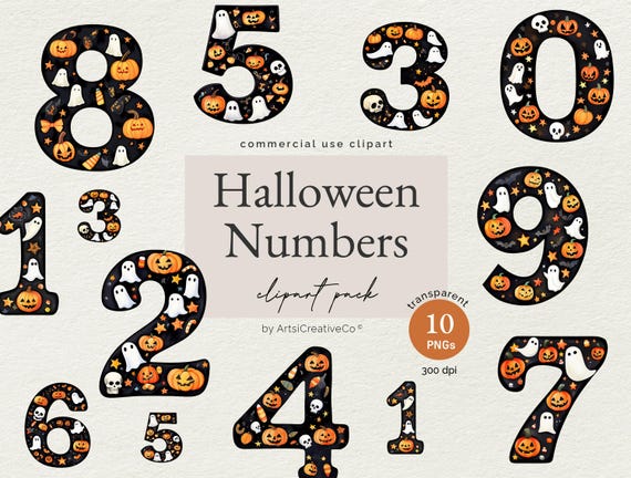 Halloween Numbers Clipart PNG Bundle, Numbers Clipart, Numbers PNGs, Ghosts, Spooky Art, Halloween Decor, Kids Numbers, Aesthetic Numbers