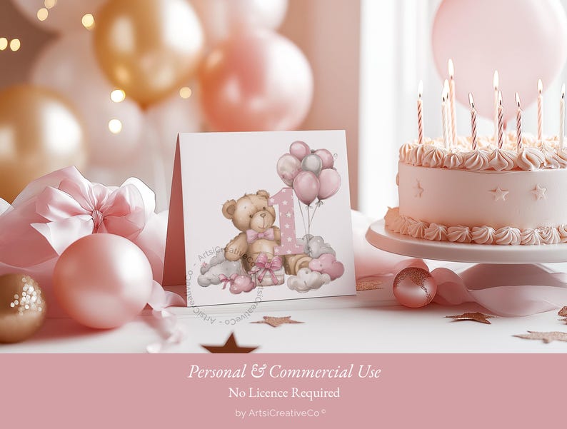 Teddy Bear 1st Birthday PNG Clipart, Pink Balloon Baby Girl, First Year ...