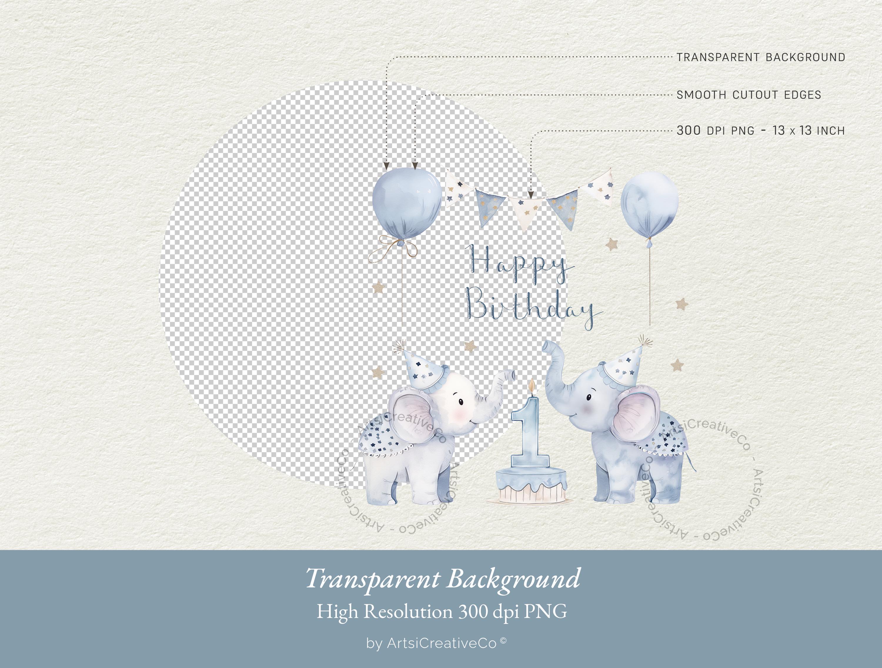 Geburtstagskarte Zum 1. Geburtstag Für Jungen – Niedlicher Blauer Elefant, Inkl. Umschlag
