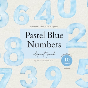 Clipart Chiffres Bleu Pastel, Chiffres Aquarelles, Chiffres Bleus, Jalons D'anniversaire, Marqueurs D'âge, Déco Pour Chambre De Bébé, Scrapbooking, Faire-parts