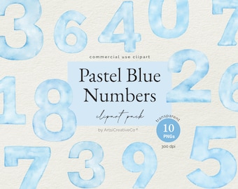 Pastel Blue Numbers Clipart, Watercolor Numbers, Blue Numbers, Birthday Milestones, Age Markers, Nursery Decor, Scrapbooking, Invitations