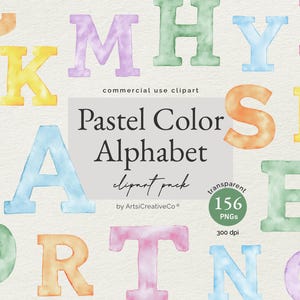 Pastell Alphabet Clipart Bundle in 6 Farben, Aquarell Buchstaben, digitale Alphabet Schriftart, Kinderzimmer Dekor, Scrapbooking, Einladungen, Kunsthandwerk