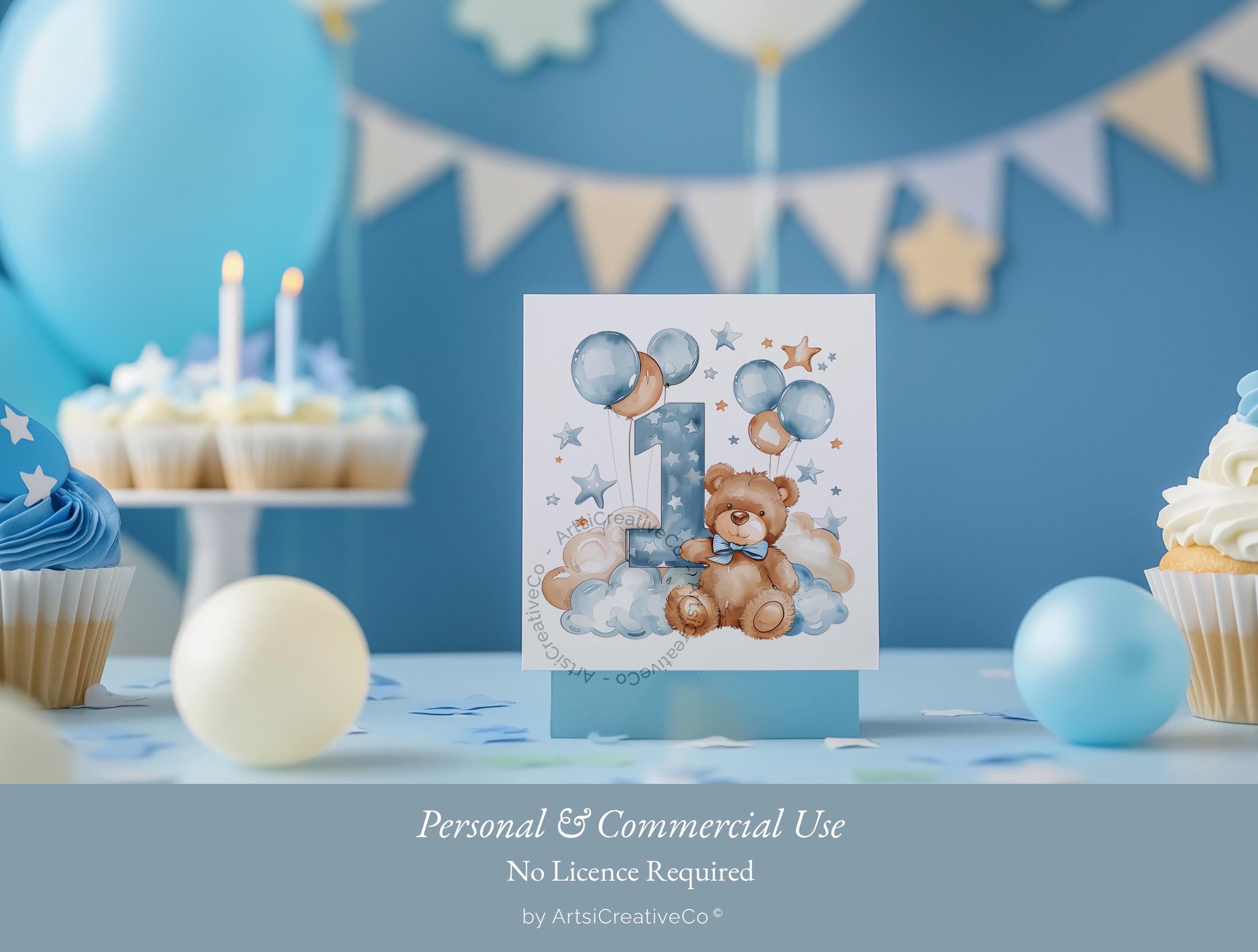 Teddy Bear 1st Birthday PNG Clipart, Blue Balloon Baby Boy, First Year ...