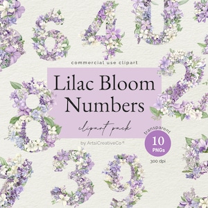 Floral Numbers Clipart PNG, Purple Floral Numbers, Invitations, Weddings, Birthdays, Nursery Decor, Party Stationery, Scrapbooking, Crafts
