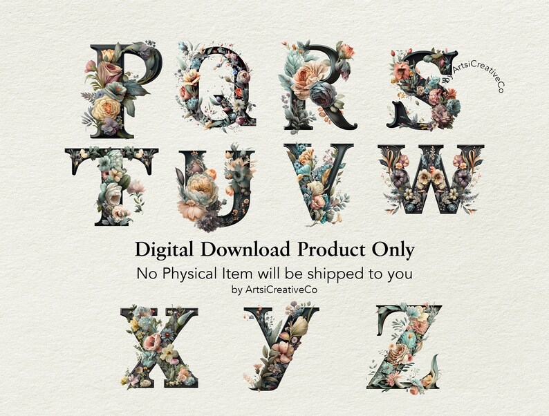 Floral Alphabets Letters Clipart PNG Bundle 26 Floral Letters - Etsy
