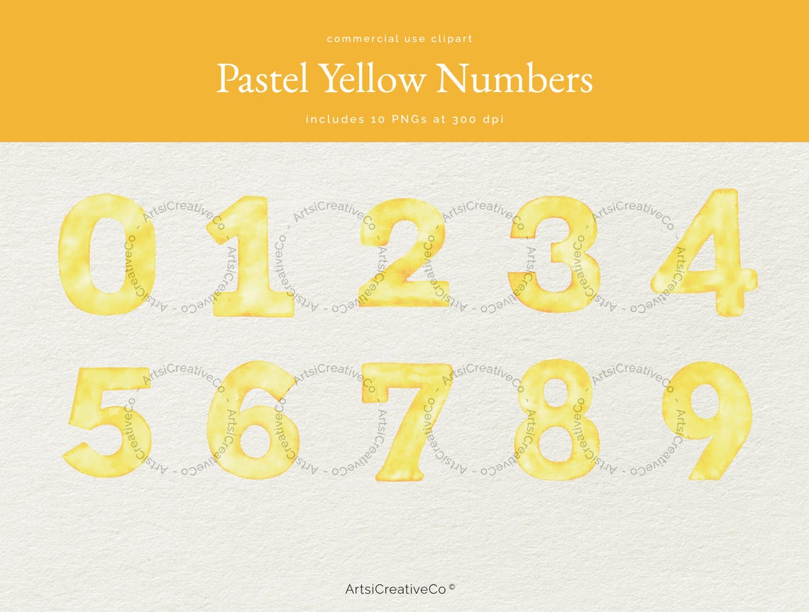Pastel Yellow Numbers Clipart, Watercolor Numbers, Yellow Numbers ...