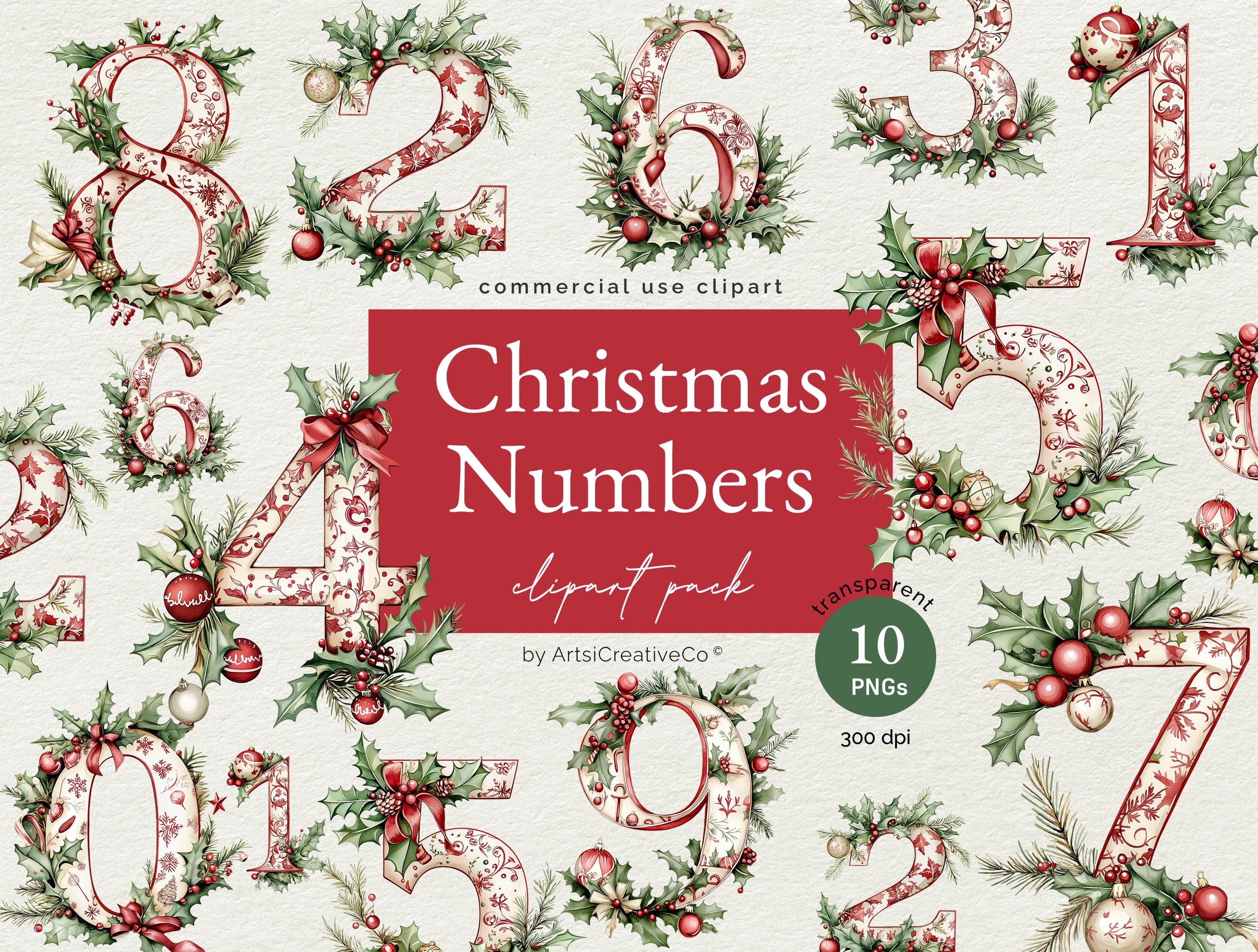 Christmas Numbers Clipart PNG Bundle, Numbers Clip Art, Festive Season ...