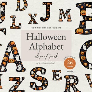 Halloween Alphabet Letters Clipart PNG Bundle, Alphabet Clipart, Alphabet PNGs, Ghosts, Halloween Decor, Kids Alphabet, Aesthetic Alphabet