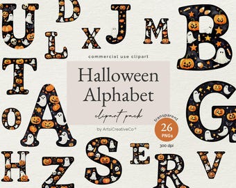 Halloween Alphabet Buchstaben Clipart PNG Bundle, Alphabet Cliparts, Alphabet PNGs, Geister, Halloween-Dekor, Kinder Alphabet, Ästhetisches Alphabet